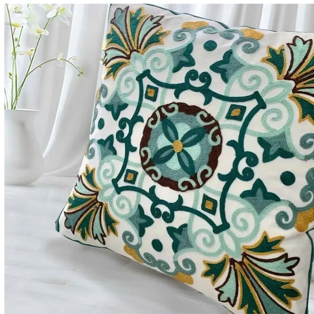 Boho Multicolor Embroidered Accent Pillow
